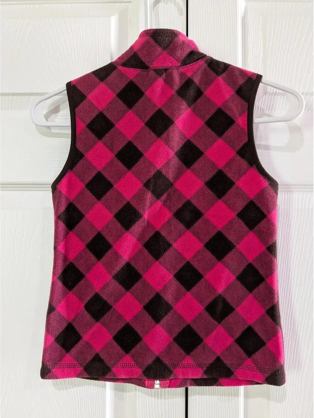 Old Navy Girls Vest Pink Brown Buffalo Plaid Fleece M (8) 2010 Zip Front